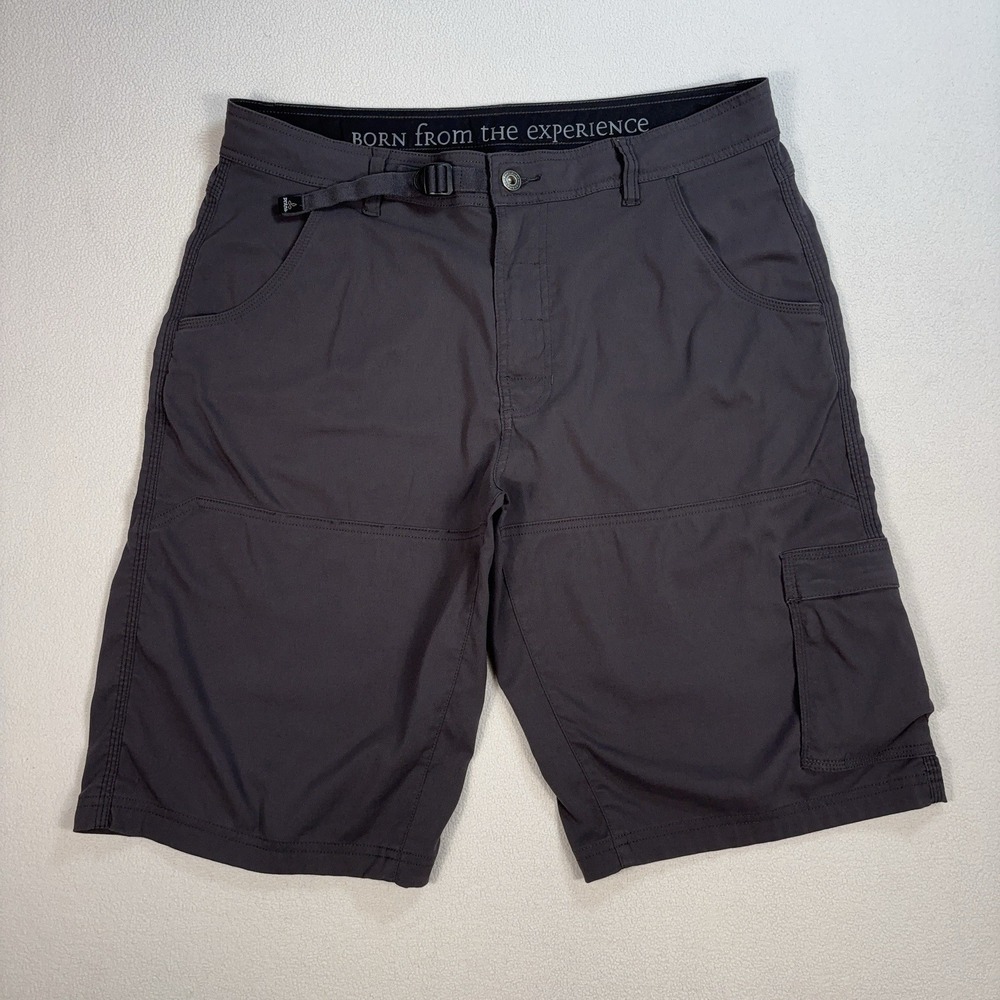 Prana Stretch Zion Shorts Men's L 35x11.5 Gray Belted Cargo Pocket Hiking